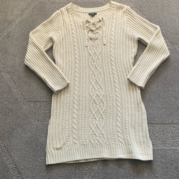 Rhapsody Long Sweater With Lace Up Neckline - Picture 2 of 7